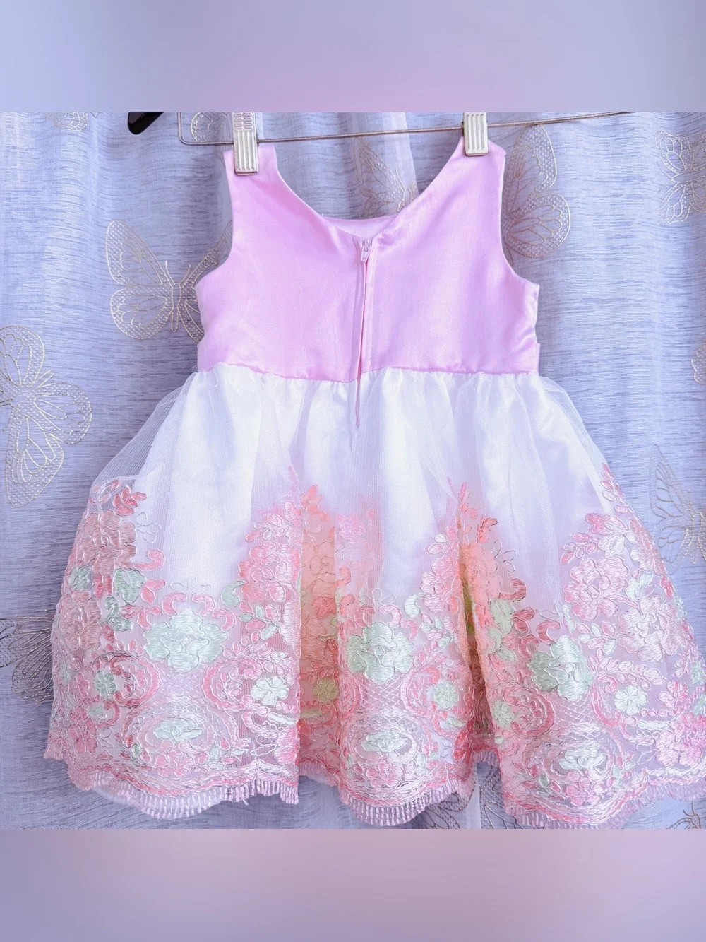 Bonnie Baby Girls 18M Pink Satin Embroidered Floral Lace Party Dress